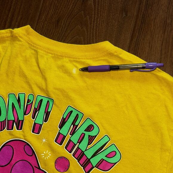 Eldon Don't Trip T Shirt Men Medium Yellow Mushrooms Psychedelic Festival Hippie - Picture 3 of 8